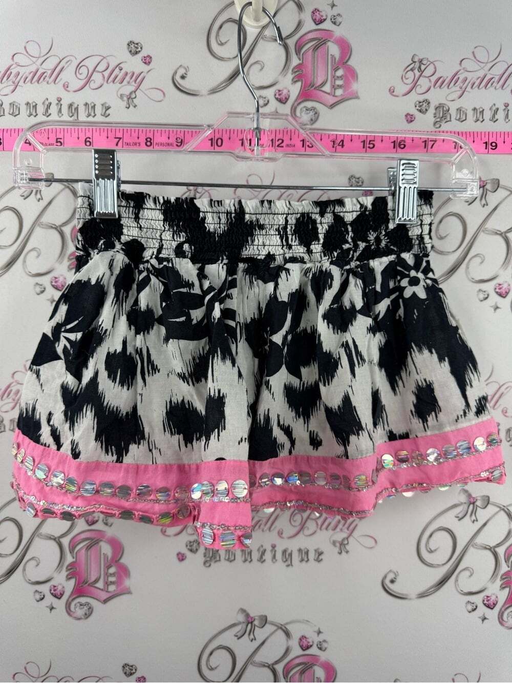 Justice skort sequin Black & White Animal Print Skirt with Pink Sequin Trim